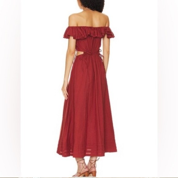 NEW CLEOBELLA Daria Midi Cut Out Sides Dress in deep brick Cotton/Linen - Picture 8 of 13
